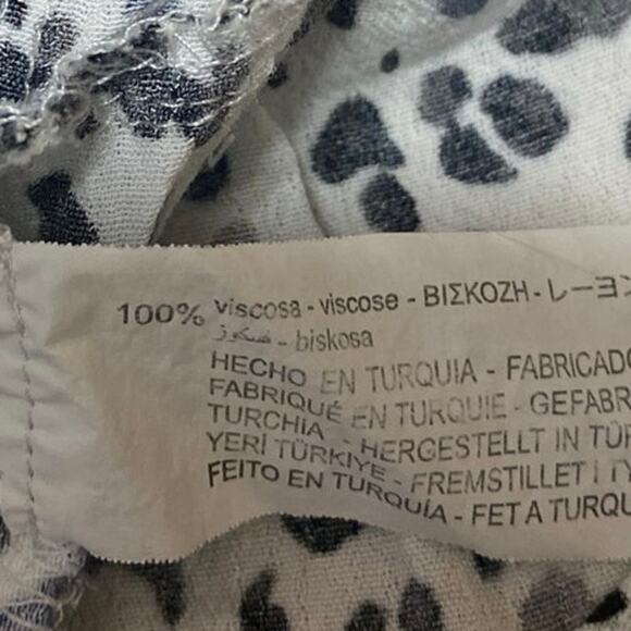 Zara White Black Leopard Long Sleeve V Neck Pleated Faux Wrap Aline Mini Dress L - Picture 5 of 5